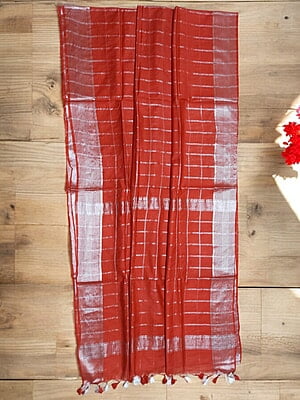 Red & Silver Woven Kota Silk Saree with Running Blouse
