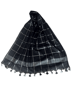 Black Cotton Silk Silver Zari Dupatta Black Cotton Silk Silver Zari Dupatta