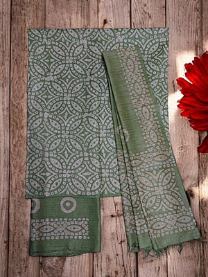 White & Green Block Butti Print Cotton Salwar Suit Material