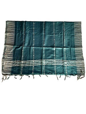 Green Striped Cotton Silk Dupatta with Temple Border Green Striped Cotton Silk Dupatta with Temple Border