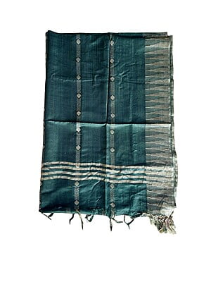 Green Striped Cotton Silk Dupatta with Temple Border Green Striped Cotton Silk Dupatta with Temple Border