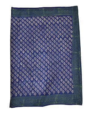Indigo & Green Hand Block Print Pure Cotton Saree with Running Blouse
