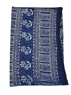 Indigo Batik Print Saree with Running Blouse