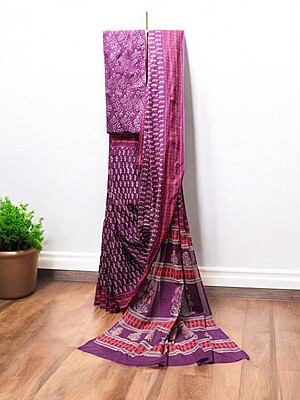 Wine Hand Block Print Pure Cotton Saree with Running Blouse Wine Hand Block Print Pure Cotton Saree with Running Blouse