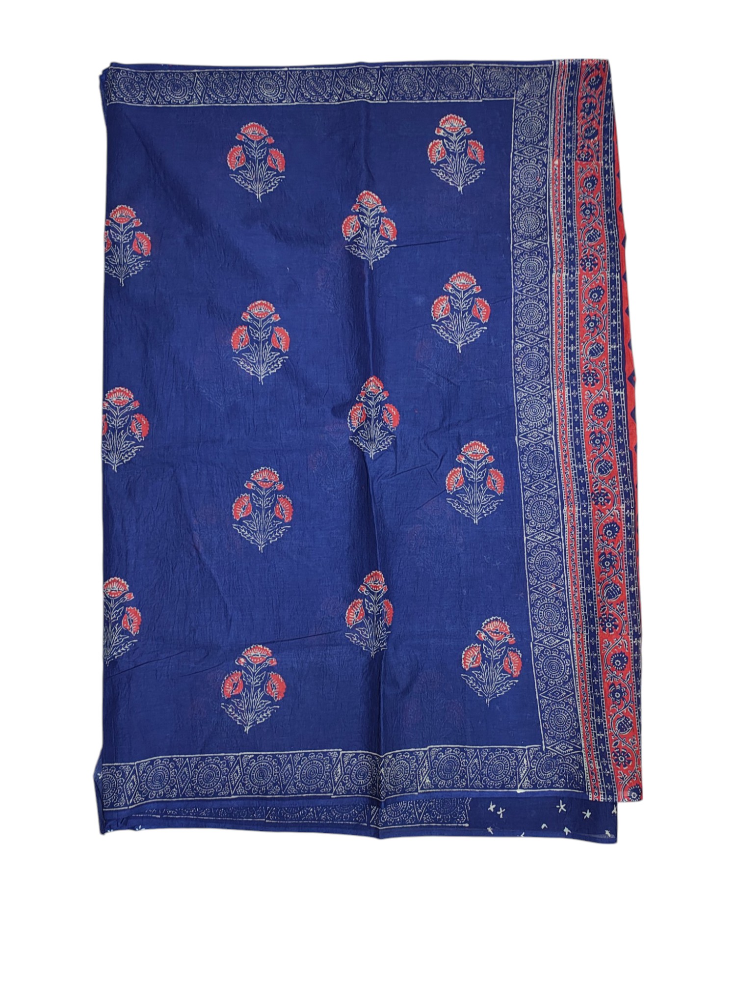 Indigo & Red Hand Block Print Pure Cotton Saree with Running Blouse Indigo & Red Hand Block Print Pure Cotton Saree with Running Blouse