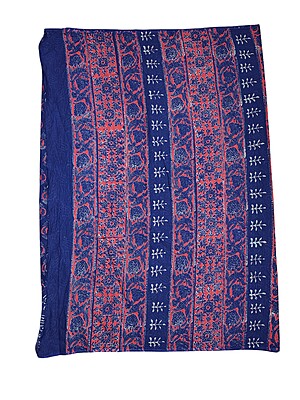 Indigo & Maroon Hand Block Print Pure Cotton Saree with Running Blouse