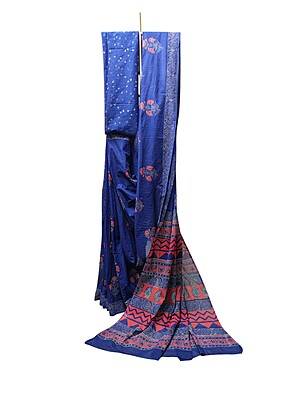 Indigo & Red Hand Block Print Pure Cotton Saree with Running Blouse Indigo & Red Hand Block Print Pure Cotton Saree with Running Blouse