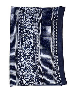 Indigo Hand Block Print Cotton Saree with Running Blouse