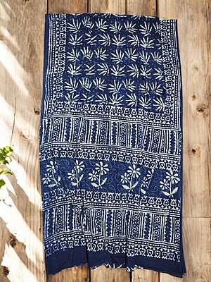 Indigo Batik Print Saree with Running Blouse