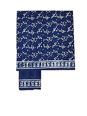 Indigo Unstitched Hand block Print Cotton Salwar Suit Set with cotton Dupatta for Women