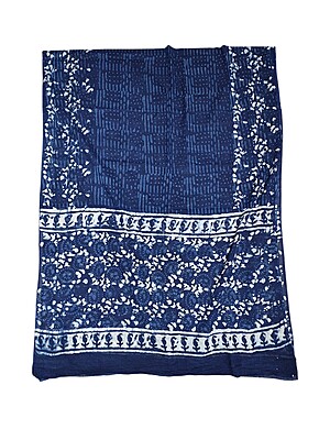 Indigo Unstitched Hand block Print Cotton Salwar Suit Set with cotton Dupatta for Women