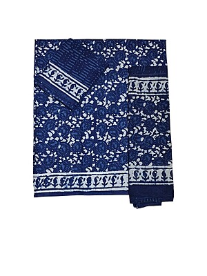 Indigo Unstitched Hand block Print Cotton Salwar Suit Set with cotton Dupatta for Women