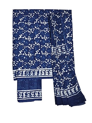 Indigo Unstitched Hand block Print Cotton Salwar Suit Set with cotton Dupatta for Women