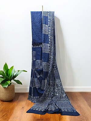 Lavender Block Print Saree with Running Blouse