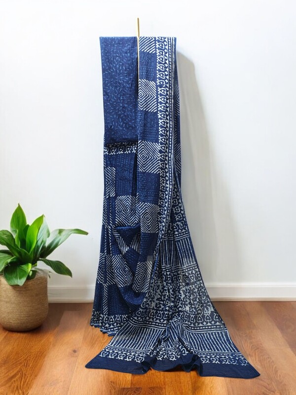 Lavender Block Print Saree with Running Blouse