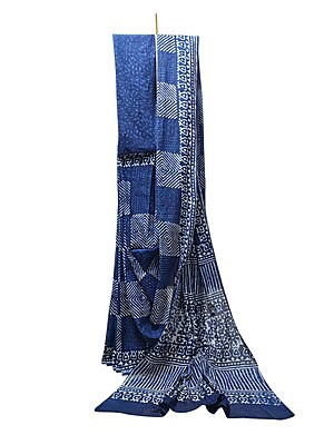 Lavender Block Print Saree with Running Blouse