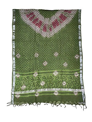Olive Green Unstitched Hand block Print Cotton Salwar Suit Set with Linen Dupatta for Women