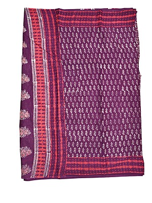 Wine Hand Block Print Pure Cotton Saree with Running Blouse Wine Hand Block Print Pure Cotton Saree with Running Blouse