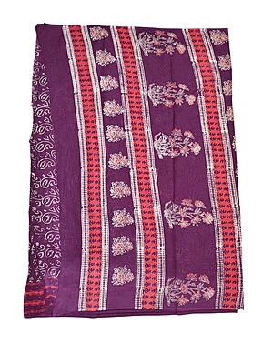 Wine Hand Block Print Pure Cotton Saree with Running Blouse Wine Hand Block Print Pure Cotton Saree with Running Blouse