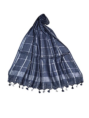 Grey Cotton Silk Silver Zari Dupatta