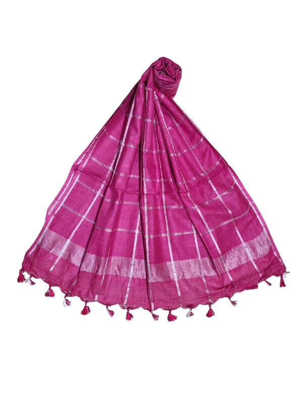 Magenta Cotton Silk Silver Zari Dupatta