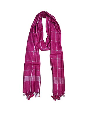 Magenta Cotton Silk Silver Zari Dupatta