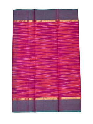 Pink & Green Pochampally Ikkat Cotton Saree with Unstitched Blouse Pink & Green Pochampally Ikkat Cotton Saree with Unstitched Blouse
