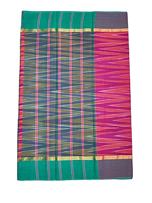 Pink & Green Pochampally Ikkat Cotton Saree with Unstitched Blouse Pink & Green Pochampally Ikkat Cotton Saree with Unstitched Blouse