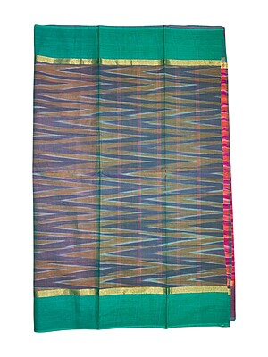 Pink & Green Pochampally Ikkat Cotton Saree with Unstitched Blouse Pink & Green Pochampally Ikkat Cotton Saree with Unstitched Blouse