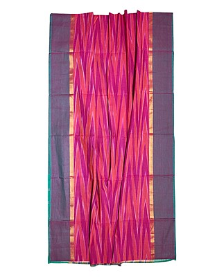 Pink & Green Pochampally Ikkat Cotton Saree with Unstitched Blouse Pink & Green Pochampally Ikkat Cotton Saree with Unstitched Blouse