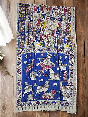 Indigo & Maroon Kalamkari Cotton Saree with Unstitched Blouse Indigo & Maroon Kalamkari Cotton Saree with Unstitched Blouse