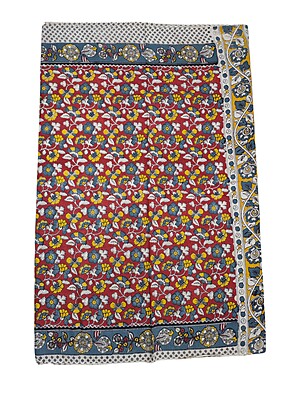 Mustard & Red Kalamkari Cotton Saree with Printed Blouse Mustard & Red Kalamkari Cotton Saree with Printed Blouse