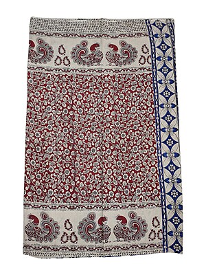 Maroon Kalamkari Cotton Saree with Unstitched Blouse Maroon Kalamkari Cotton Saree with Unstitched Blouse