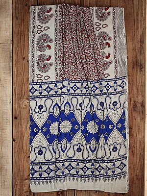 Maroon Kalamkari Cotton Saree with Unstitched Blouse Maroon Kalamkari Cotton Saree with Unstitched Blouse