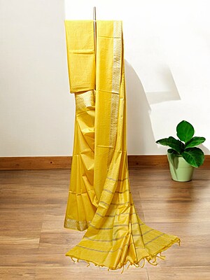 Yellow Woven Kota Silk Saree with Running Blouse