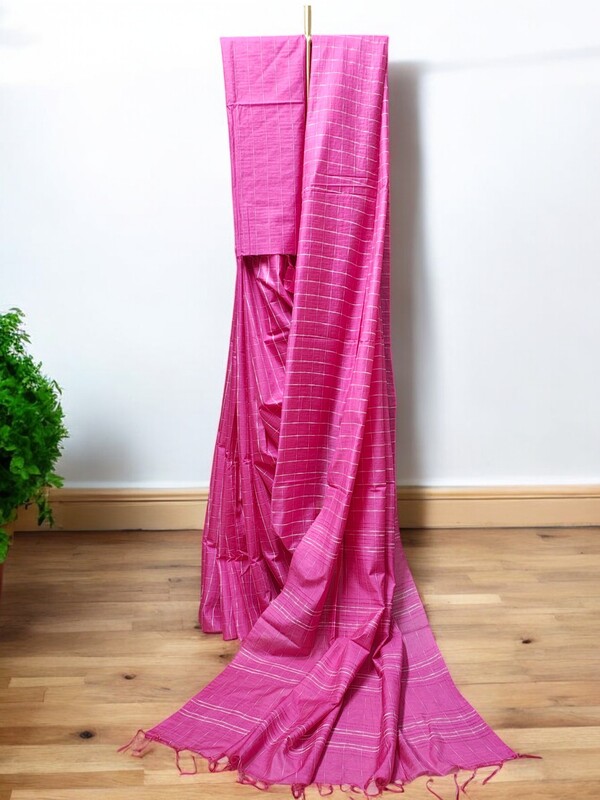 Pink Woven Kota Silk Saree with Running Blouse Pink Woven Kota Silk Saree with Running Blouse