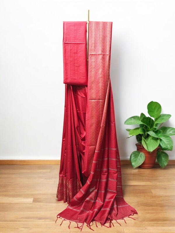 Thread Kota Silk Red Saree with Running Blouse Thread Kota Silk Red Saree with Running Blouse