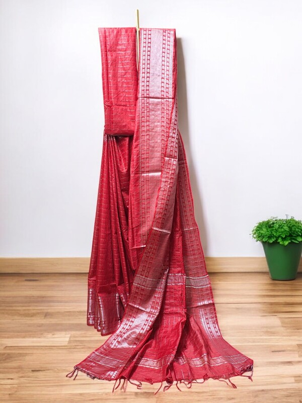 Maroon with Silver Woven Kota Silk Saree with Running Blouse Maroon with Silver Woven Kota Silk Saree with Running Blouse