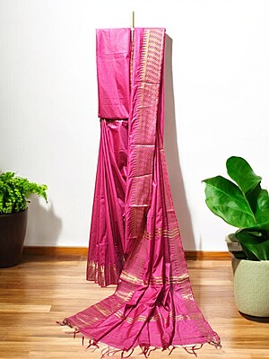 Pink Zari Kota Silk Saree with Running Blouse