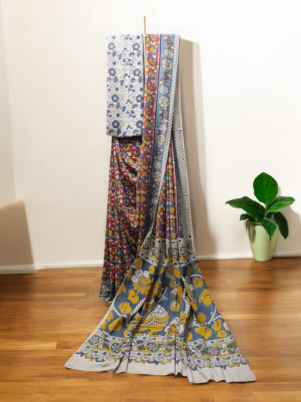 Mustard Plain Saree with Printed Blouse Mustard Plain Saree with Printed Blouse