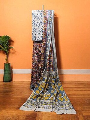 Mustard Plain Saree with Printed Blouse Mustard Plain Saree with Printed Blouse