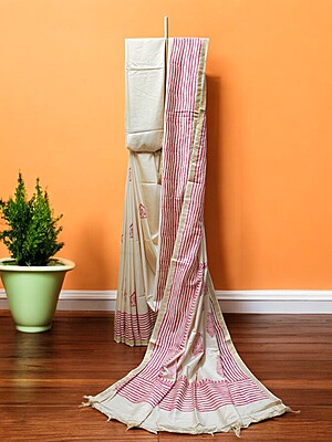 Lal Paar Traditional Bengali Silk Saree with Running Blouse