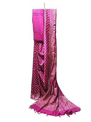 Pink Block Print Saree with Running Blouse