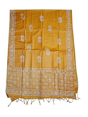 Yellow Unstitched Batik Print Katan Silk Salwar Suit Dress Material with Dupatta Yellow Unstitched Batik Print Katan Silk Salwar Suit Dress Material with Dupatta
