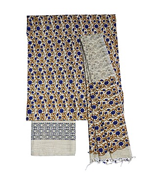 Indigo & Mustard Unstitched Batik Print Cotton Salwar Suit Dress Material with Dupatta