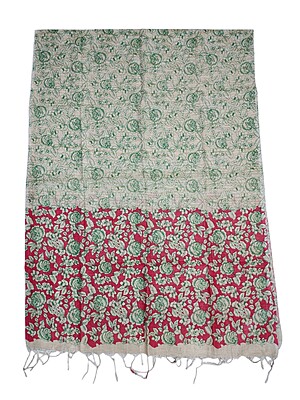 Maroon & Green Unstitched Kalamkari Print Cotton Salwar Suit Dress Material with Dupatta