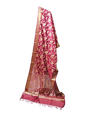 Red Banarasi Chanderi Silk Dupatta for Women