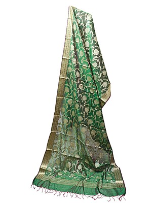 Green Banarasi Chanderi Silk Dupatta for Women