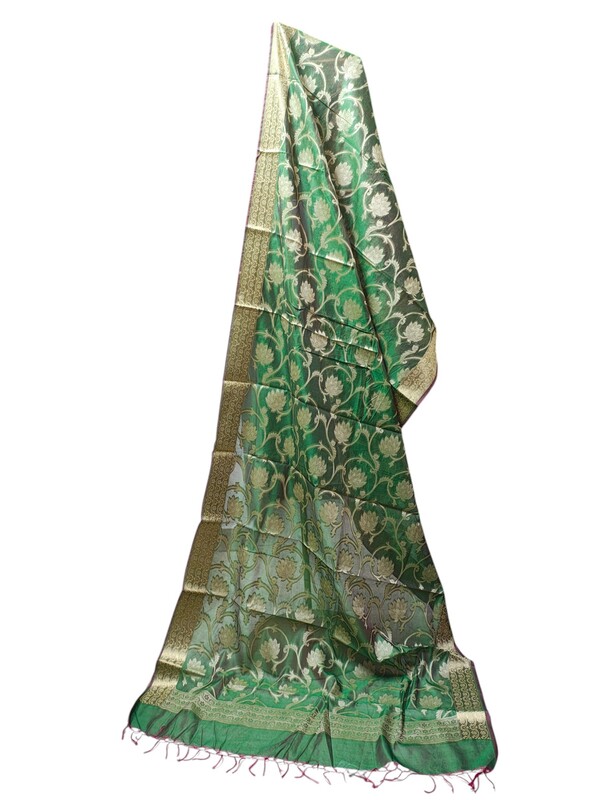 Green Banarasi Chanderi Silk Dupatta for Women Green Banarasi Chanderi Silk Dupatta for Women
