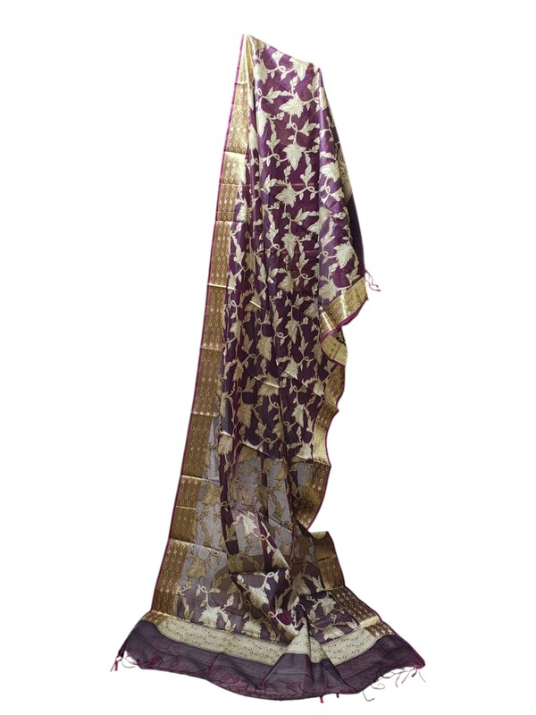 Wine Banarasi Chanderi Silk Dupatta for Women Wine Banarasi Chanderi Silk Dupatta for Women